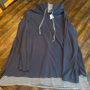COPY - J.Jill navy and white striped knit hoodie